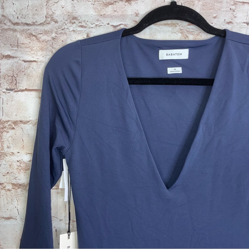 Aritzia Babaton Contour V-Neck Longsleeve Dress Total Eclipse Size Medium NEW - Picture 7 of 11